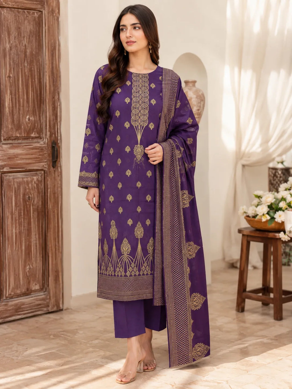 Qadri Arts – Royal Amethyst Broshia – 3PC
