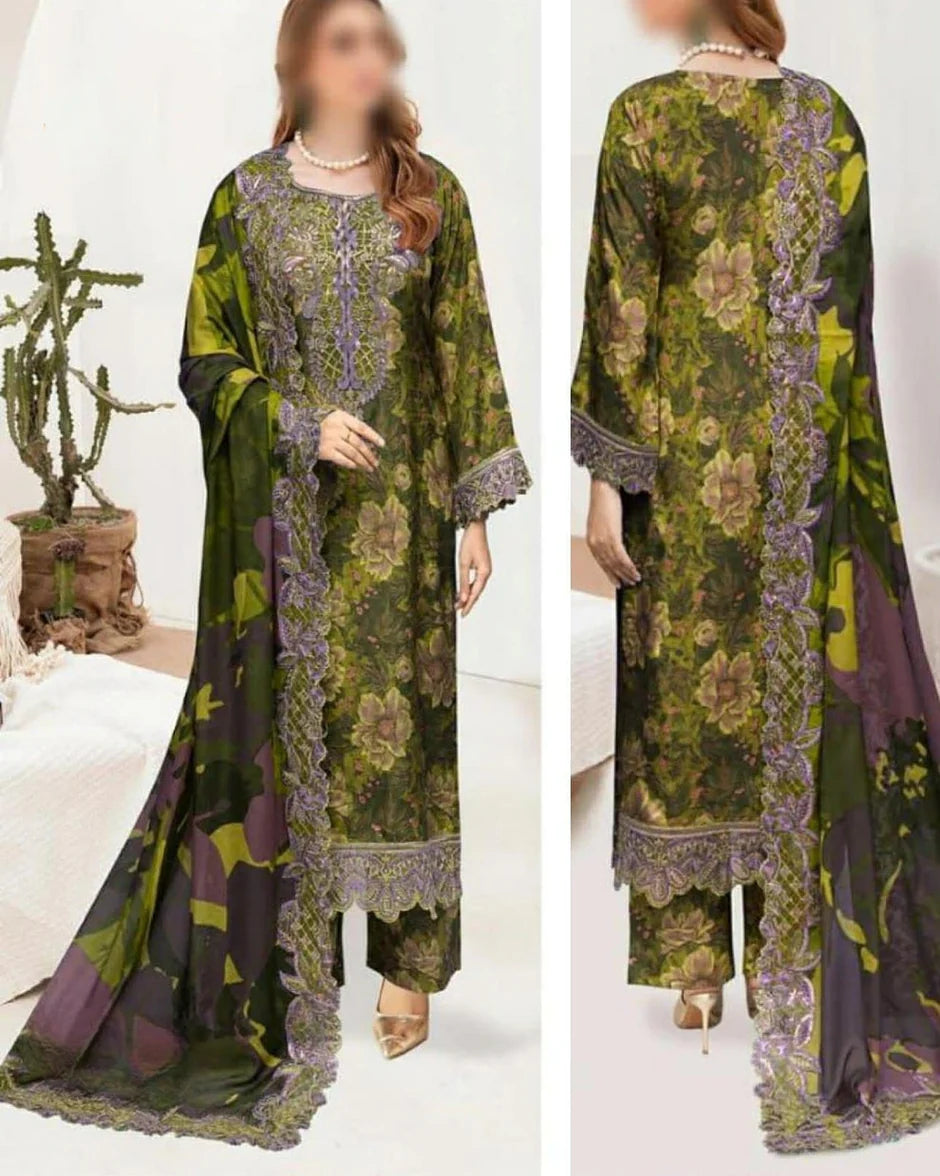 Ramsha – Olive Blossom Luxury Printed Lawn – 3PC