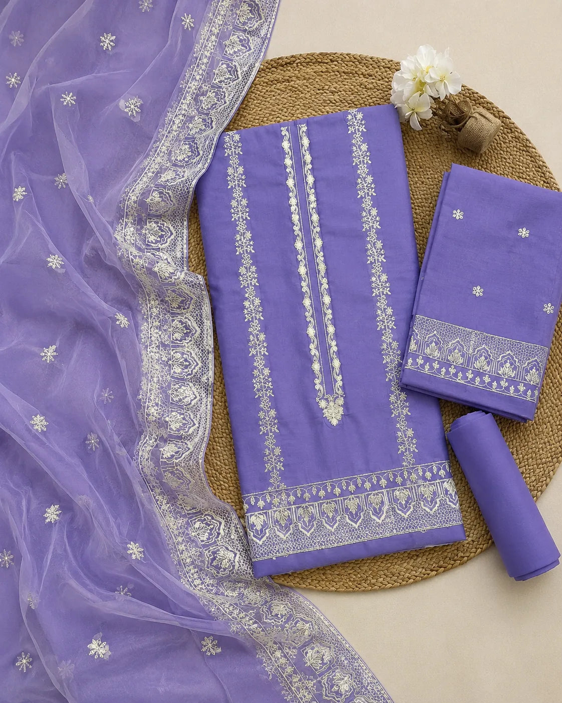 Qadri arts Lavender Chikankari Embroidered Lawn -3PC