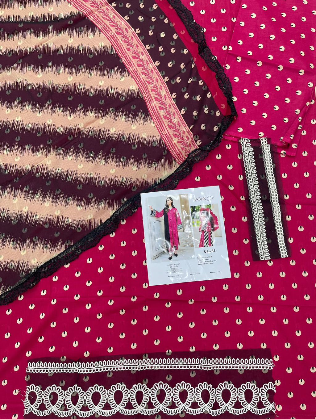 Baroque – Ruby Noir Polka Printed Lawn – 3PC