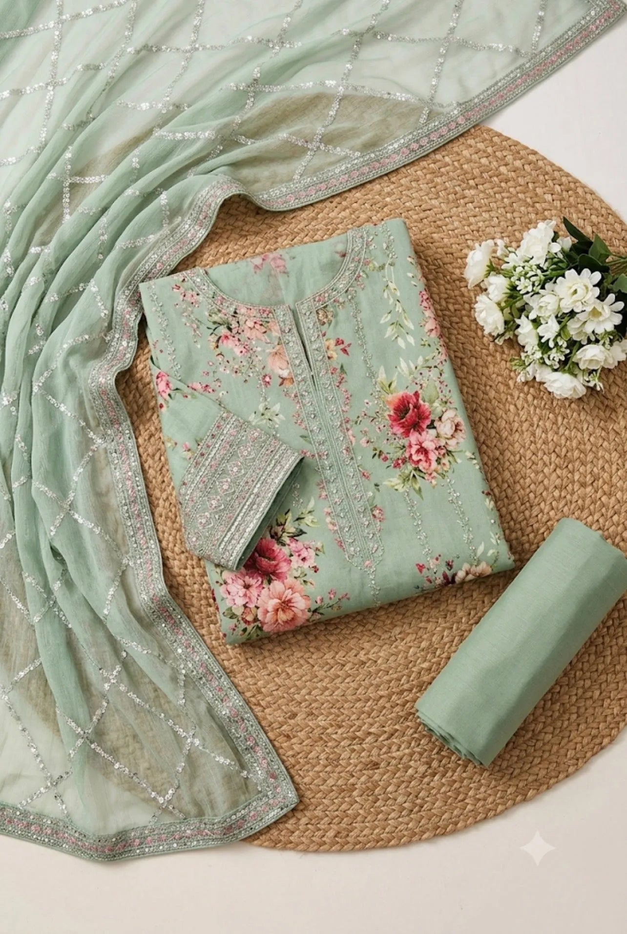 Iznik – Mint Serenity Floral Embroidered Lawn – 3PC
