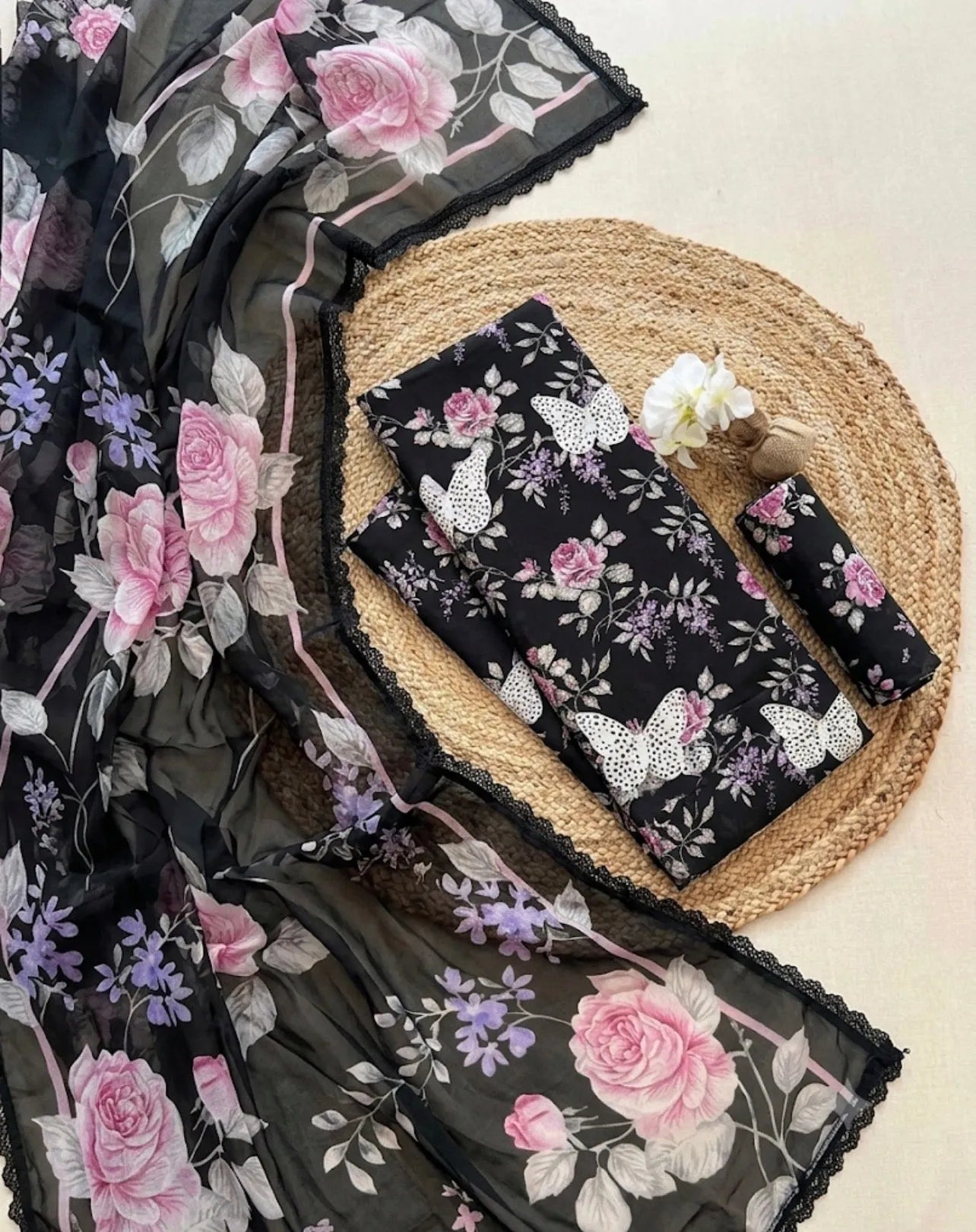 Maria B – Noir Butterfly Blossom Printed Lawn 3PC