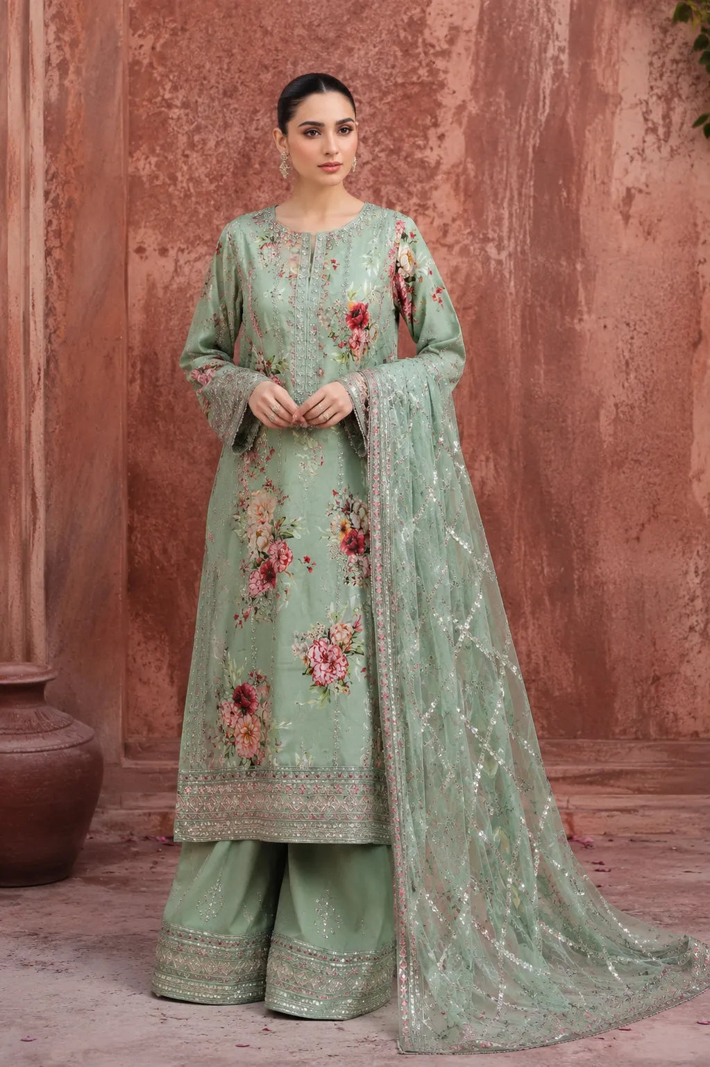 Iznik – Mint Serenity Floral Embroidered Lawn – 3PC