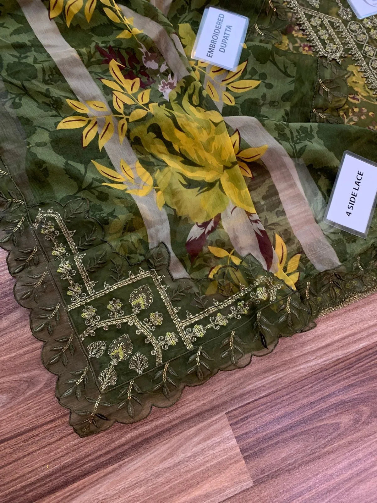 Mohagni – Vintage Olive Green Floral Printed Lawn – 3PC