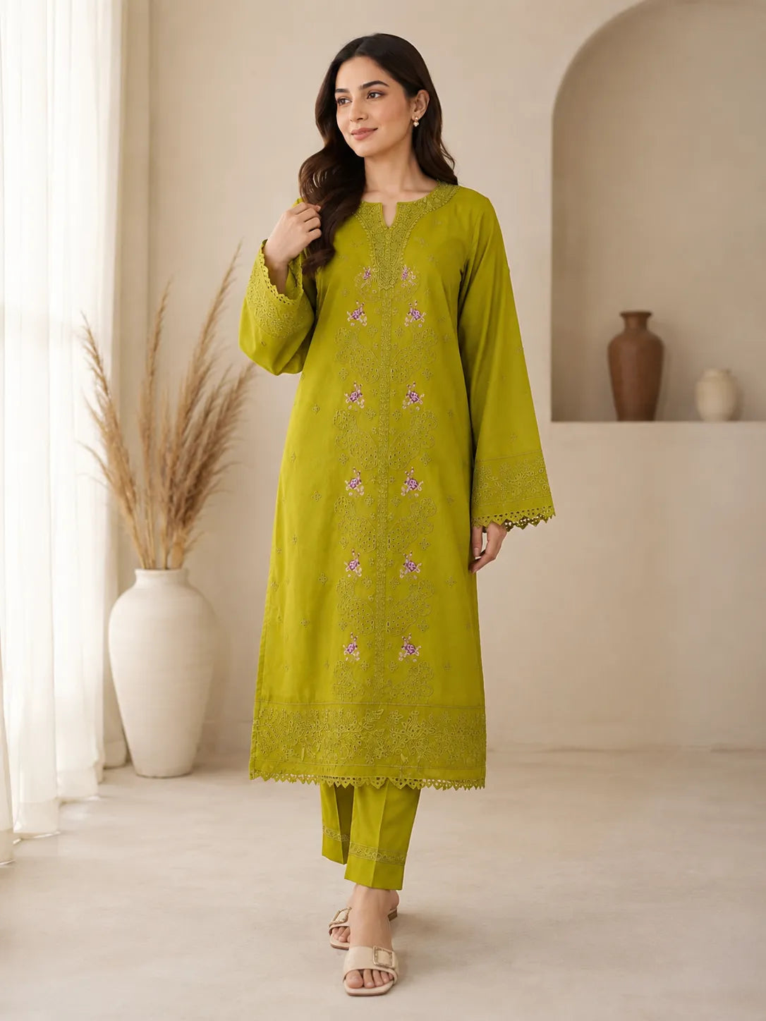 Qadri Arts – Lime Noor Embroidered Lawn – 2PC
