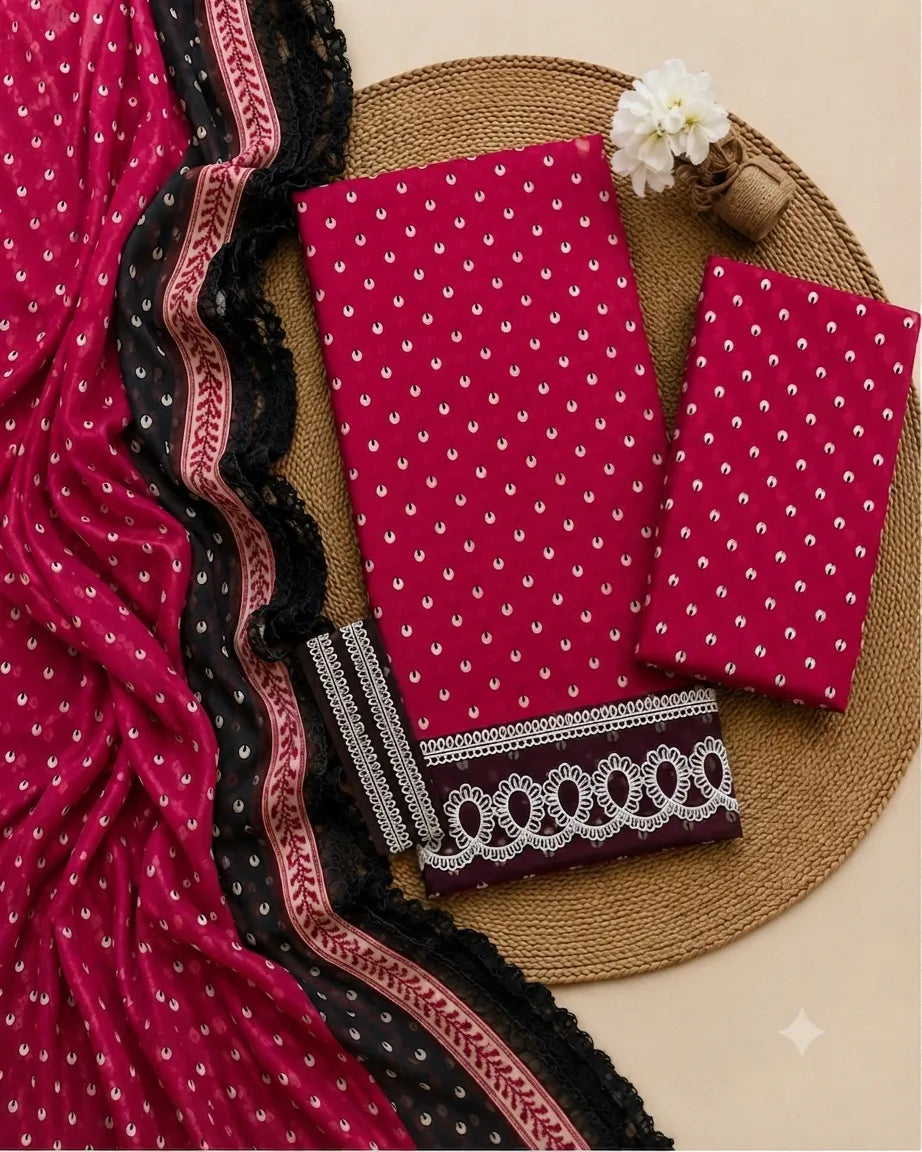 Baroque – Ruby Noir Polka Printed Lawn – 3PC