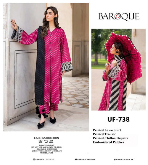 Baroque – Ruby Noir Polka Printed Lawn – 3PC