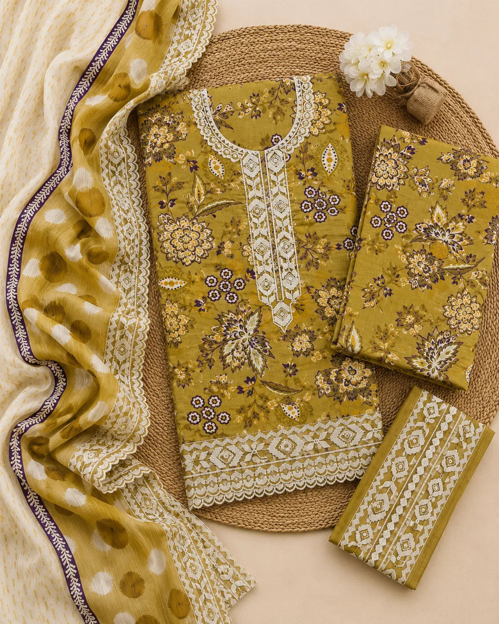 Baroque – Mustard Heritage Floral Printed Lawn – 3PC