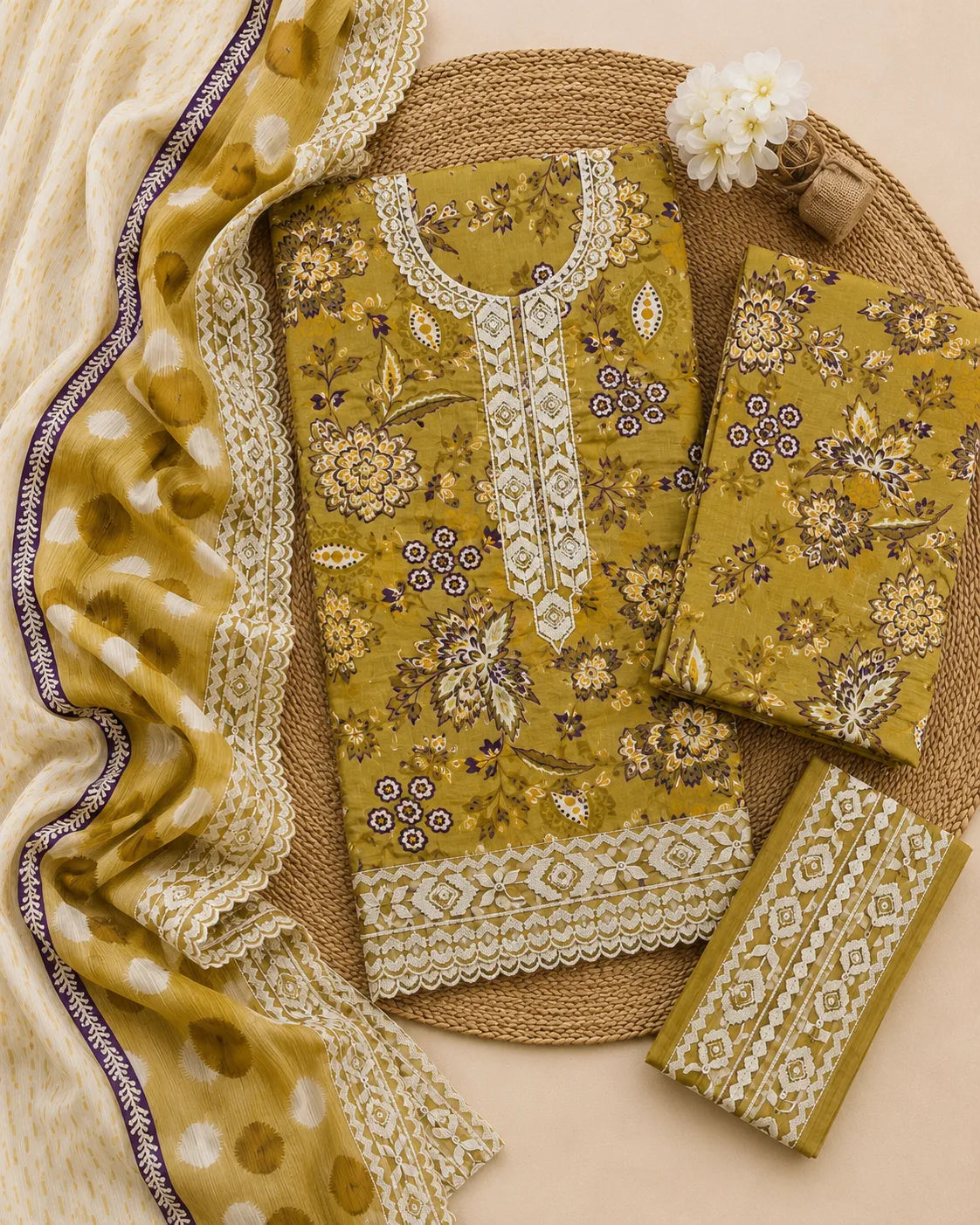 Baroque – Mustard Heritage Floral Printed Lawn – 3PC