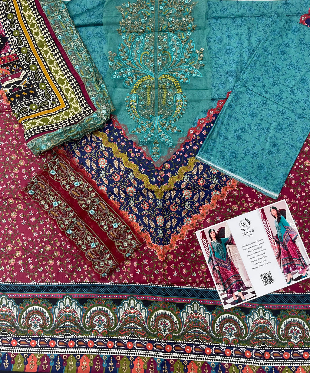 Maria.B – Azure Heritage Embroidered Lawn – 3PC