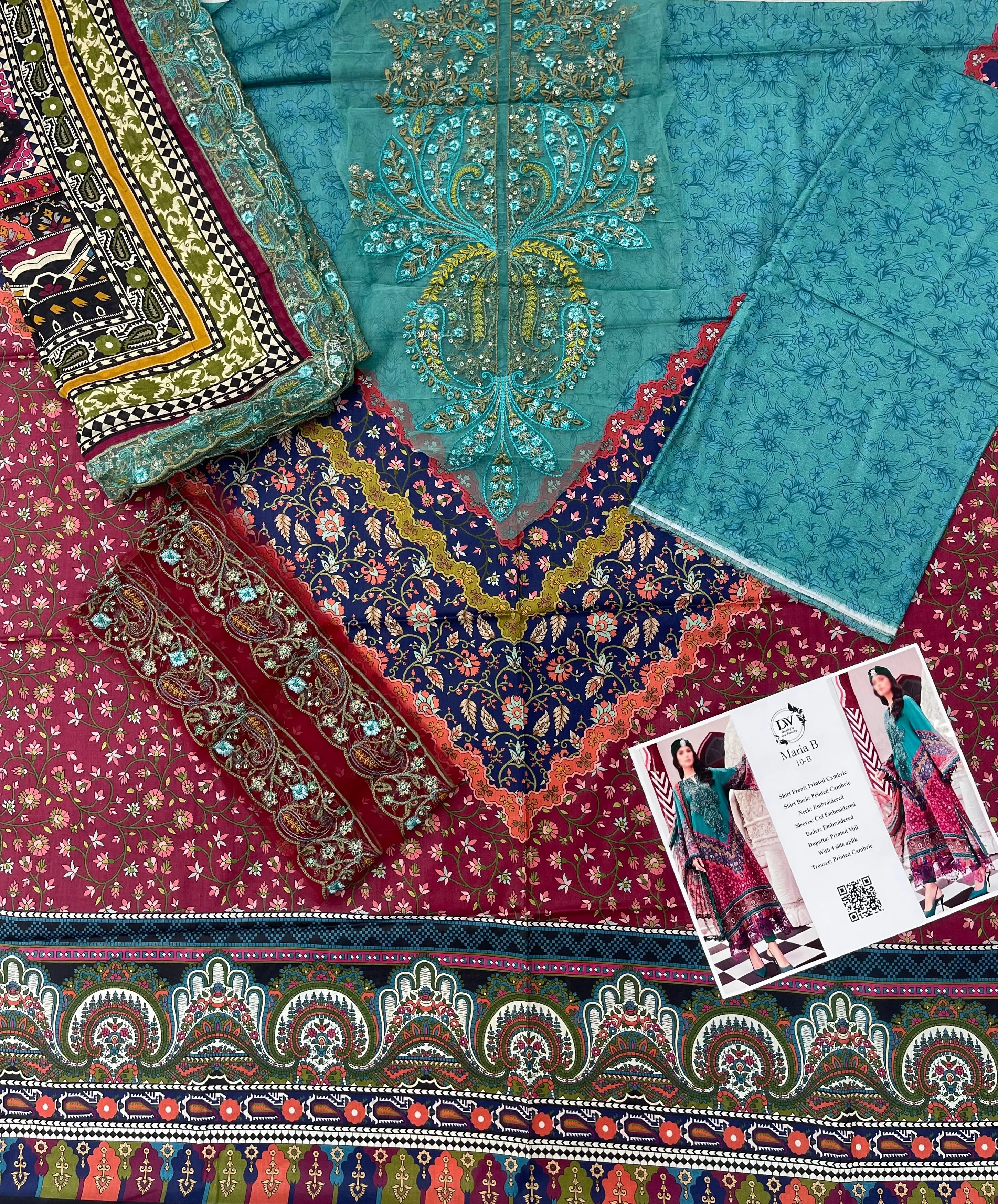 Maria.B – Azure Heritage Embroidered Lawn – 3PC