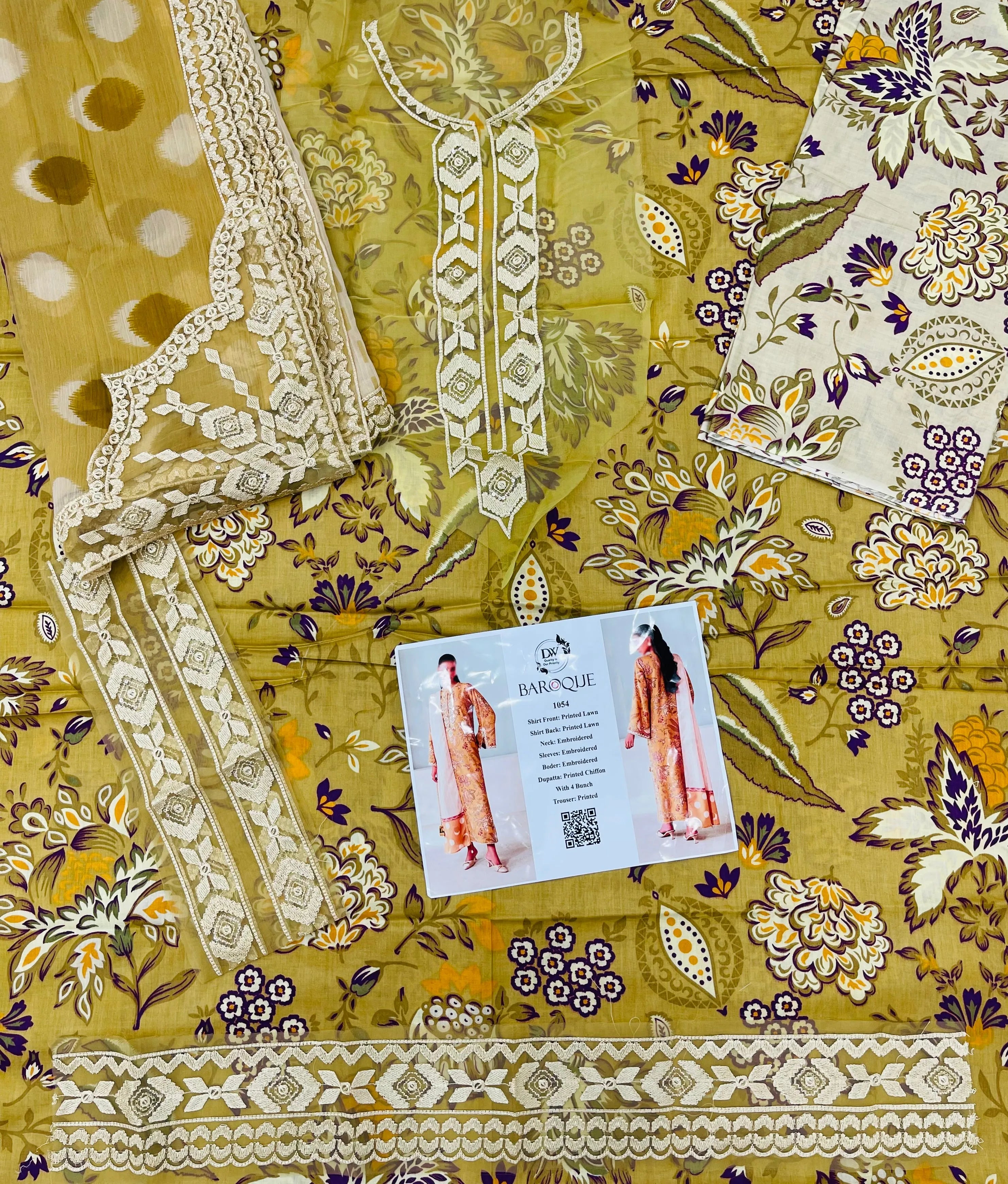 Baroque – Mustard Heritage Floral Printed Lawn – 3PC