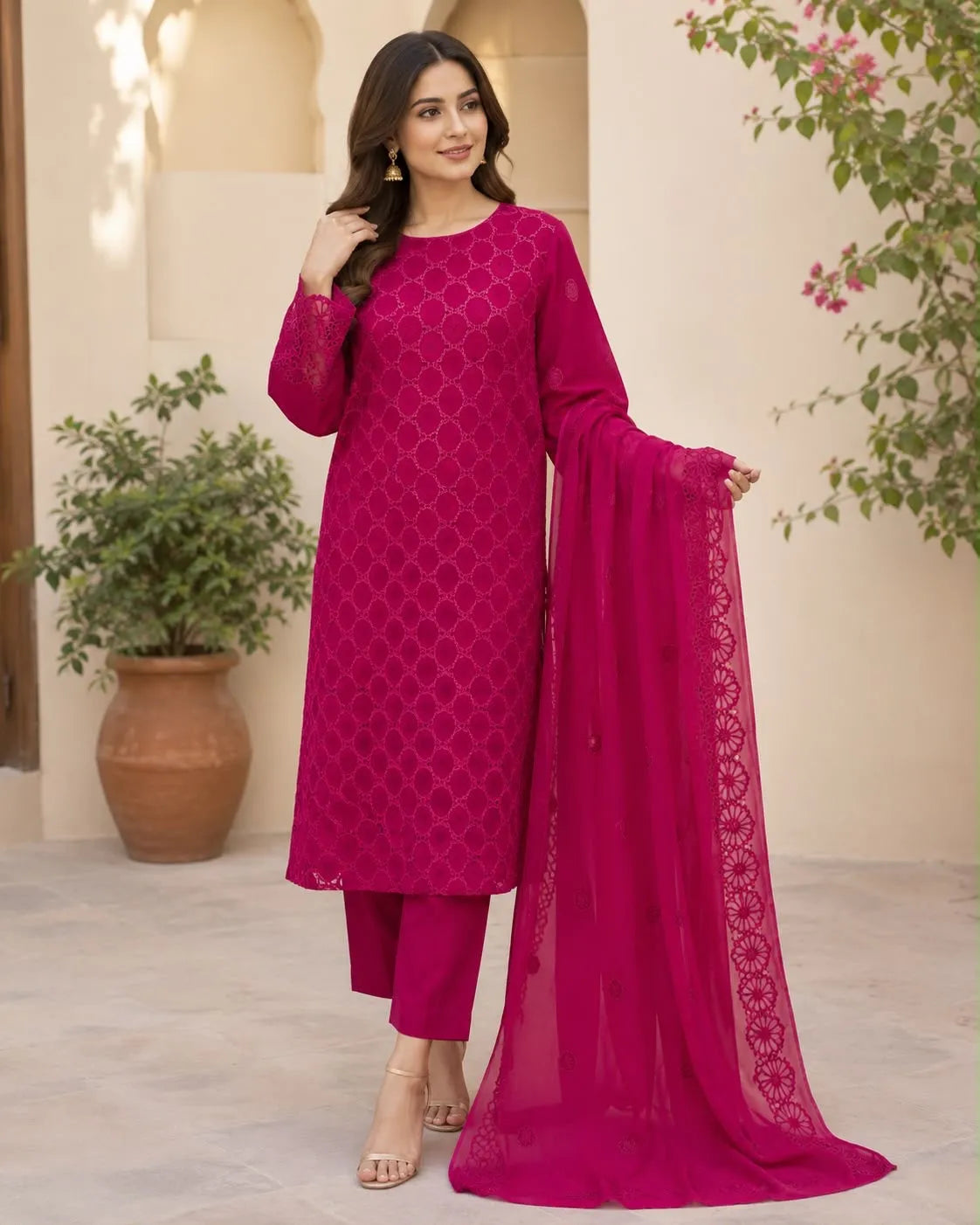 Qadri Arts – Fuchsia Grace Chikankari – 3PC