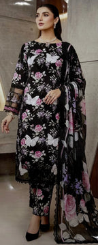 Maria B – Noir Butterfly Blossom Printed Lawn 3PC