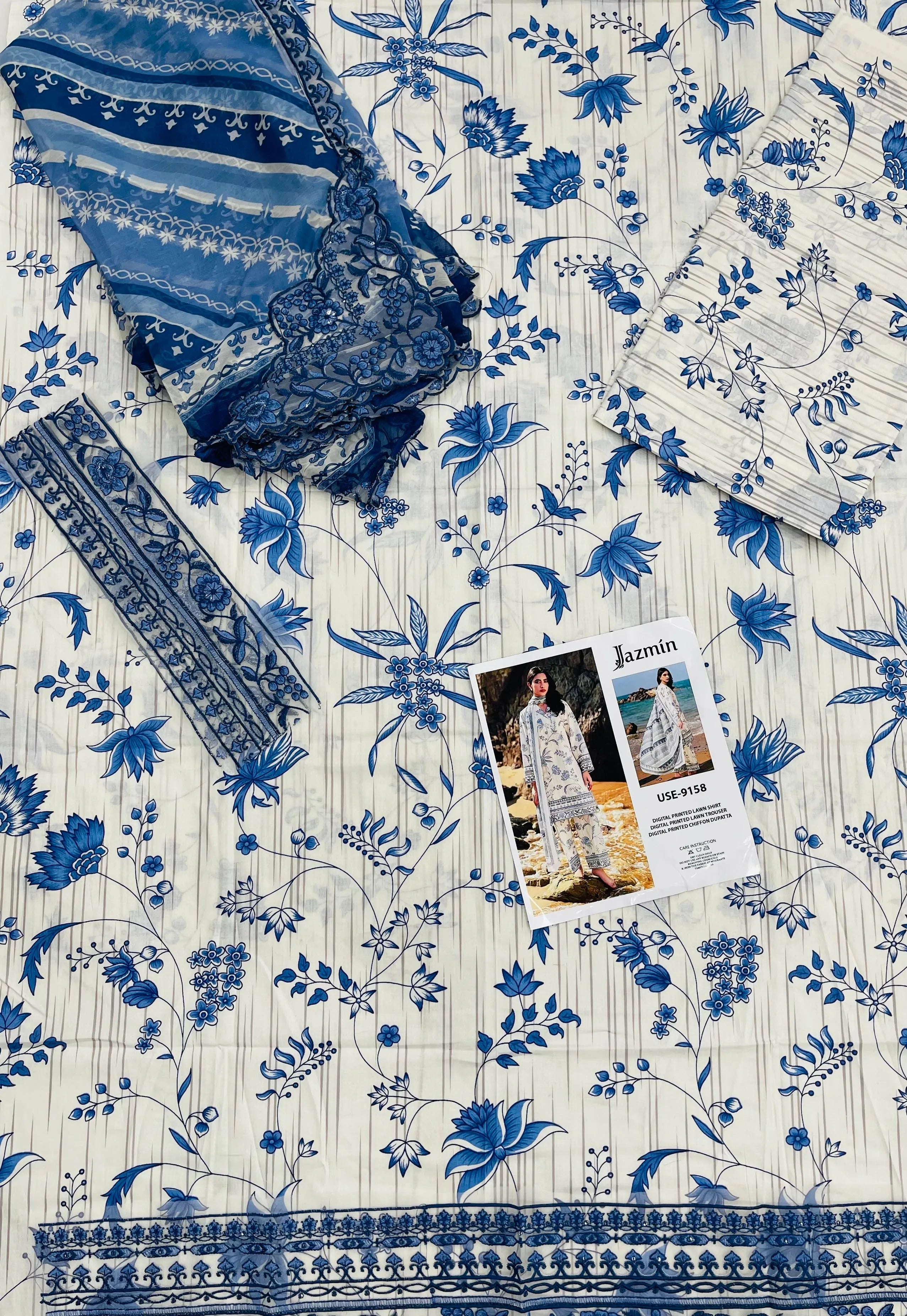 Jazmin – Sapphire Bloom Floral Luxury Lawn – 3PC