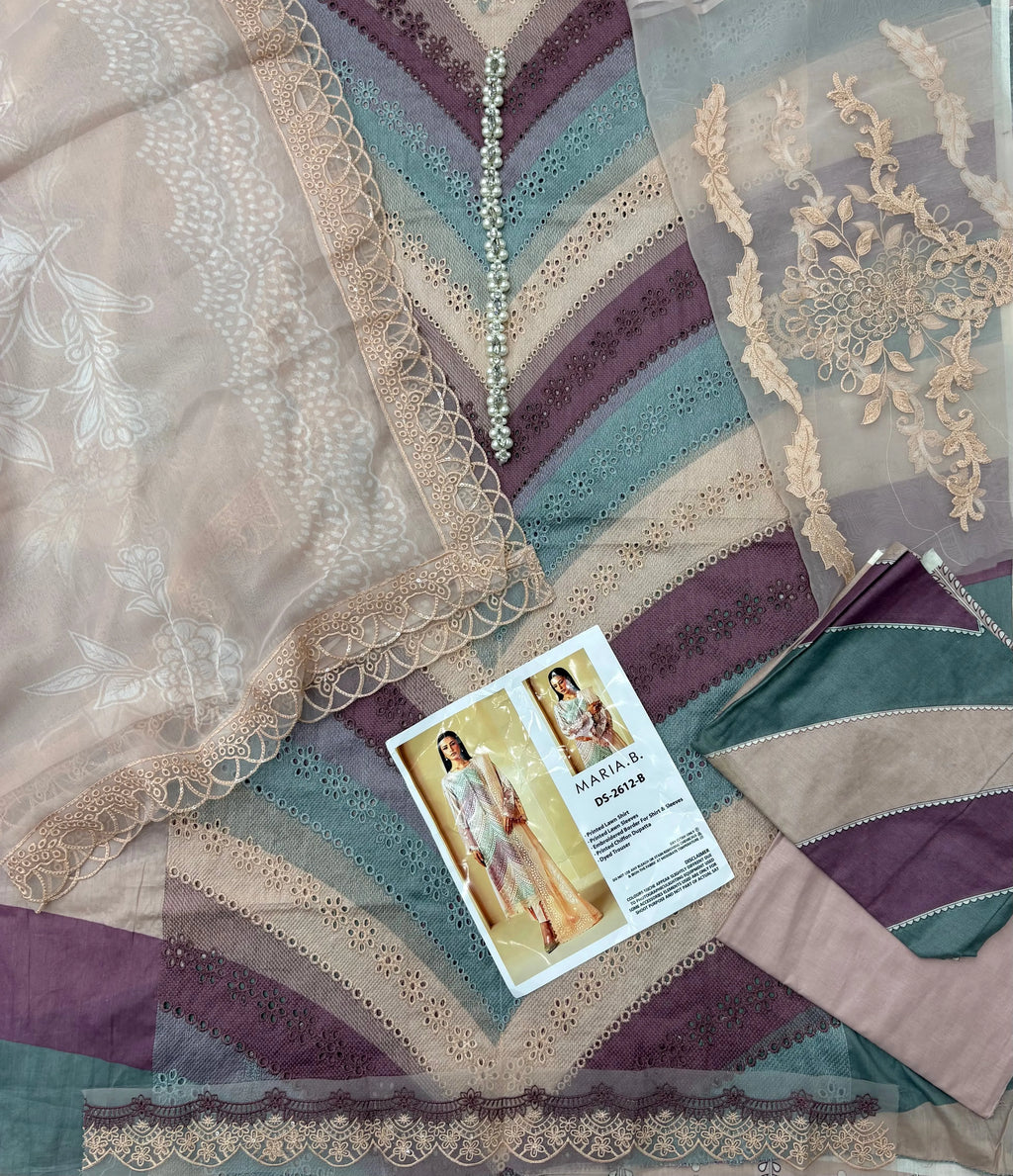 Maria B Inspired Luxury Lawn 3 Piece Suit – Pastel Chevron Embroidered Edition