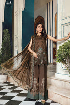 Maria B – Chocolate Brown Premium Cambric with Teal Border – 3PC