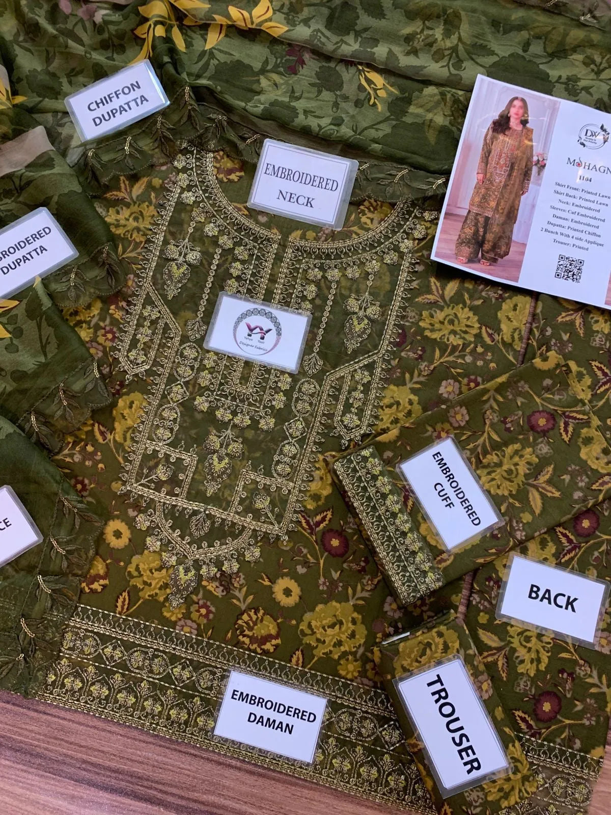 Mohagni – Vintage Olive Green Floral Printed Lawn – 3PC