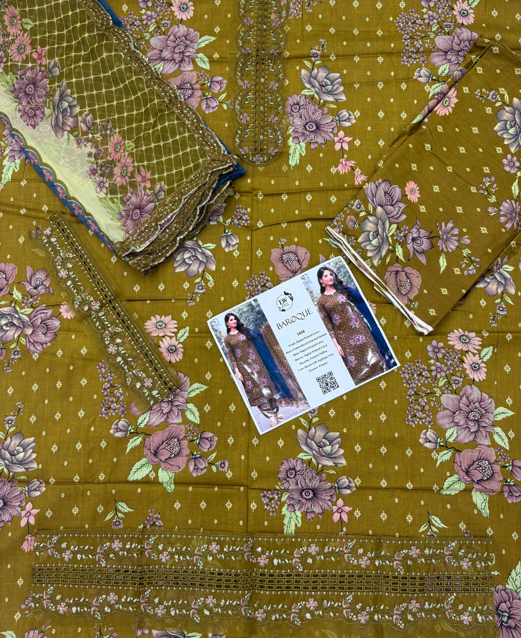 Baroque – Olive Blossom Embroidered Lawn – 3PC