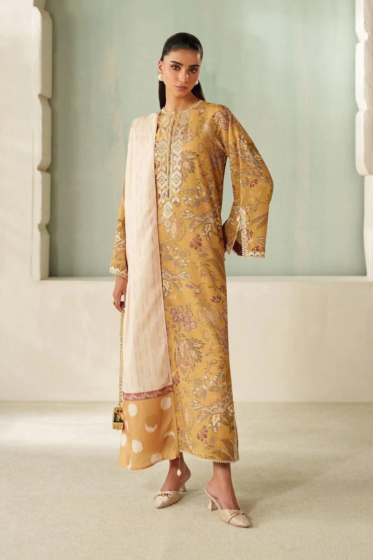 Baroque – Mustard Heritage Floral Printed Lawn – 3PC