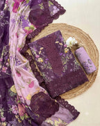 Maria B – Deep Purple Royal Floral Lawn with Cutwork Daman – 3PC