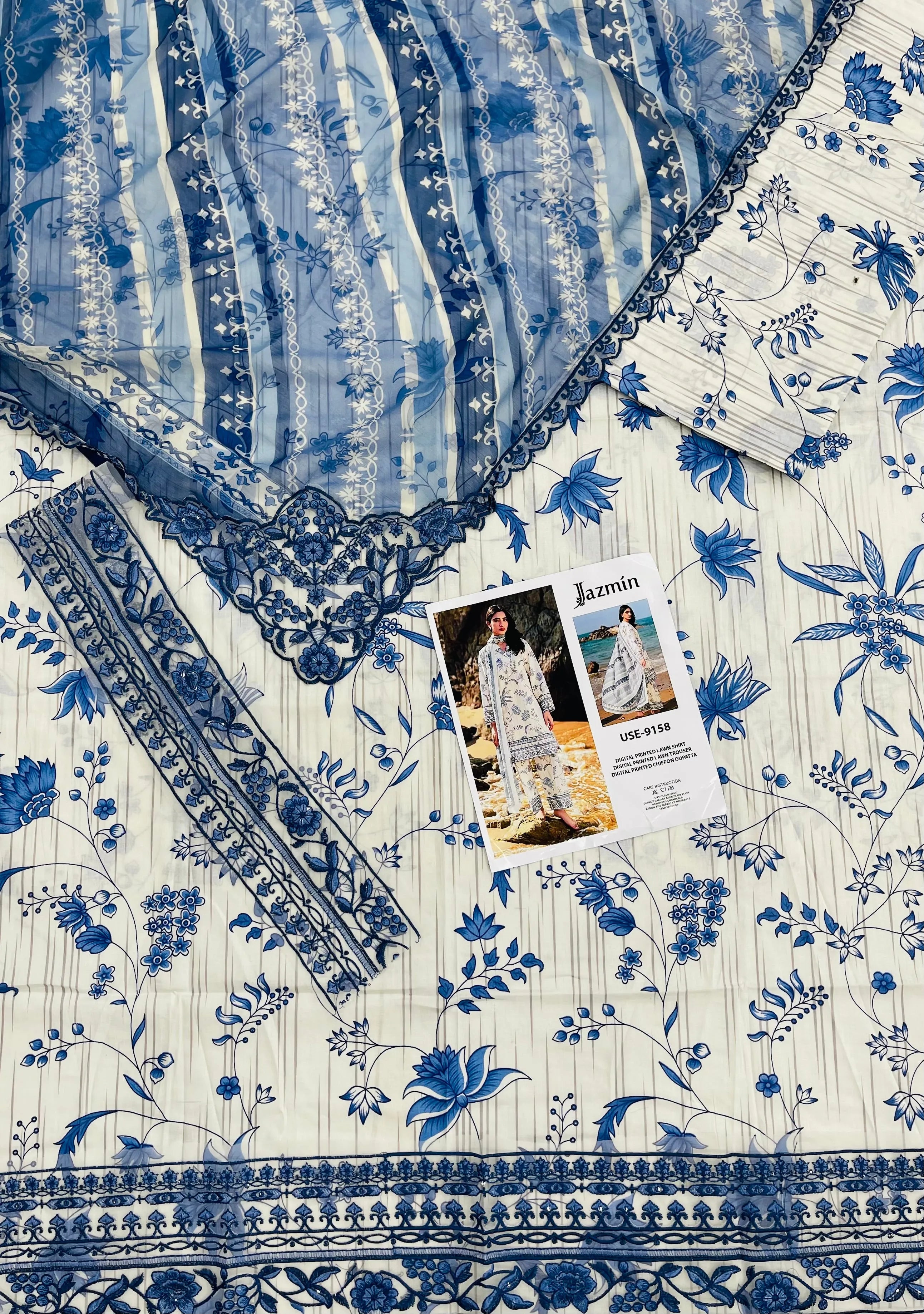 Jazmin – Sapphire Bloom Floral Luxury Lawn – 3PC