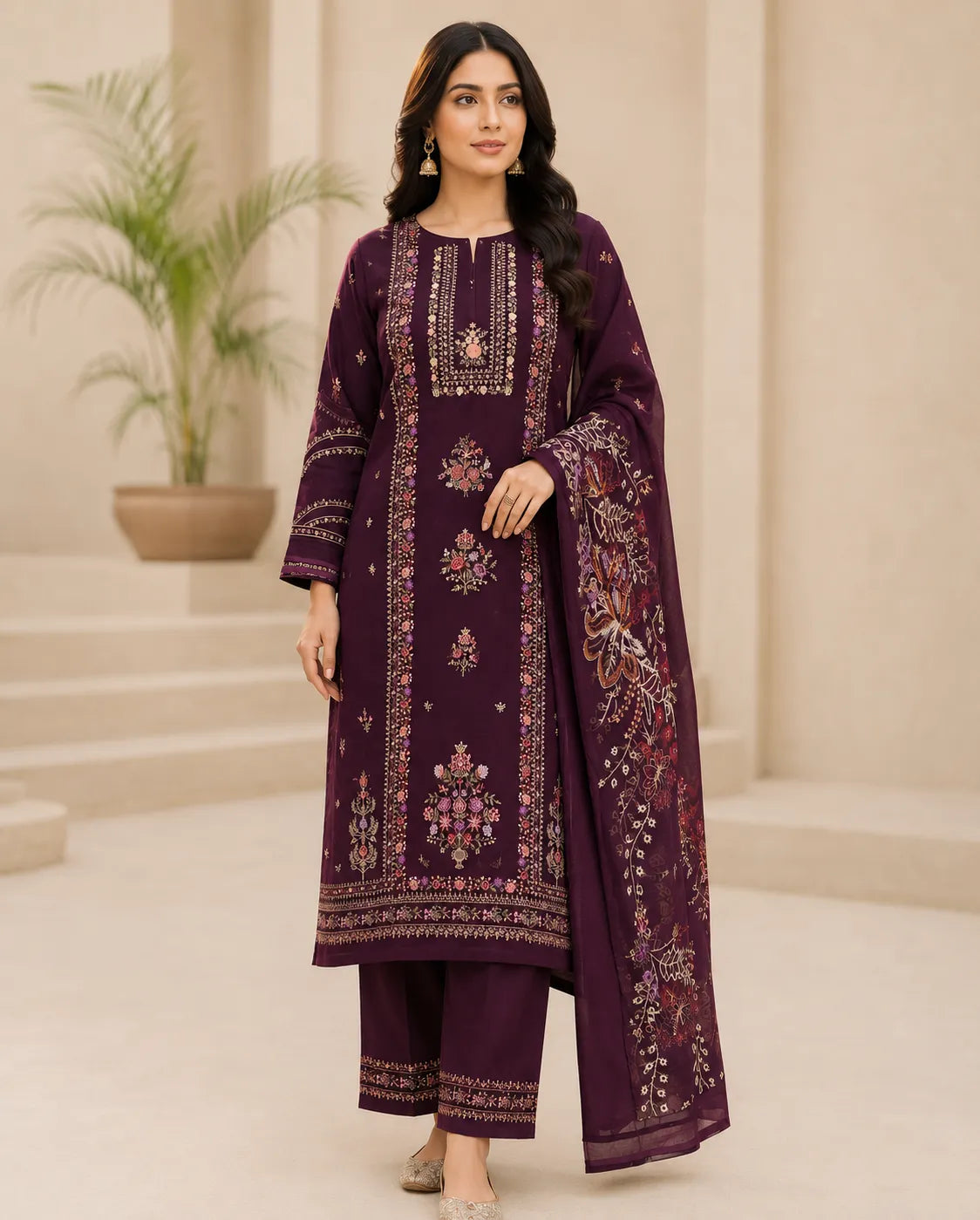 Hussain Rehar – Emerald Botanical Embroidered Lawn – 3PC