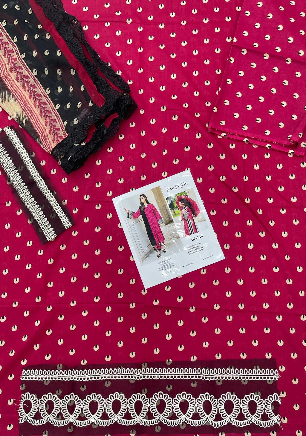 Baroque – Ruby Noir Polka Printed Lawn – 3PC